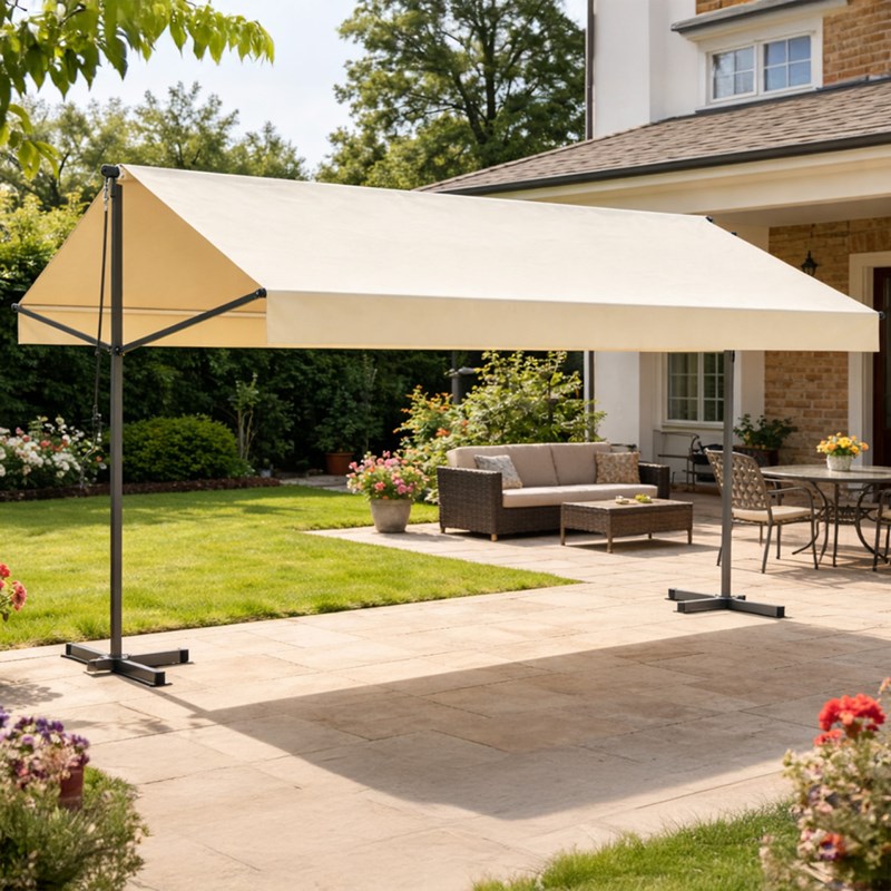 Iseo store banne double pente manuel 4 x 1,5-1,5 m beige hydrofuge