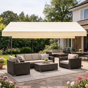 Iseo store banne double pente manuel 4 x 1,5-1,5 m beige hydrofuge