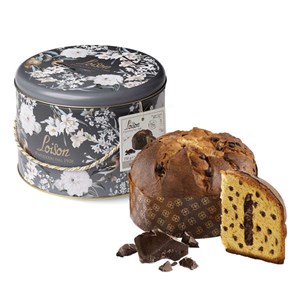 Panettone artisanal au chocolat en boîte métal ronde