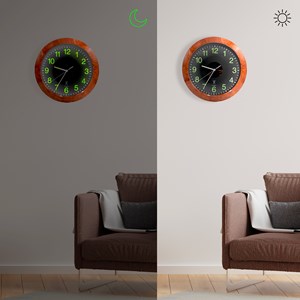 Horloge solaire bois radio-pilotée chiffres phosphorescents ø30 cm