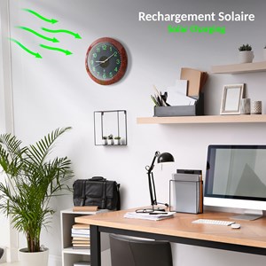 Horloge solaire bois radio-pilotée chiffres phosphorescents ø30 cm