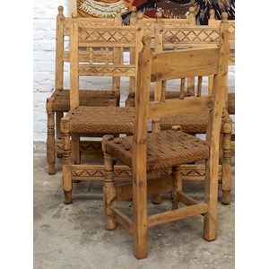 Lot de 8 chaises en pin et corde n°1212