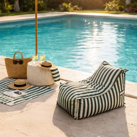 Positano pouf exterieur rayé vert en tissu déperlant 100x65x65 cm