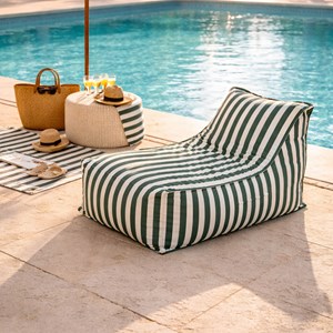 Positano pouf exterieur rayé vert en tissu déperlant 100x65x65 cm