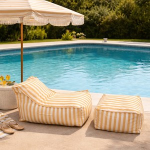 Positano ensemble de poufs exterieur rayés jaune déperlant