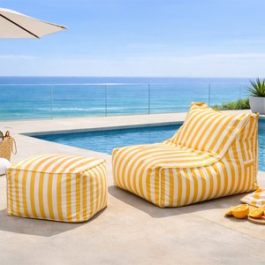 Positano ensemble de poufs exterieur rayés jaune déperlant