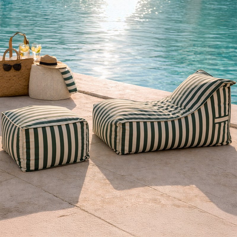 Positano ensemble de poufs exterieur rayés vert déperlant