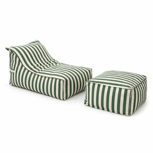 Positano ensemble de poufs exterieur rayés vert déperlant