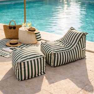 Positano ensemble de poufs exterieur rayés vert déperlant