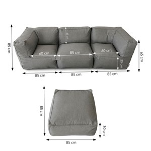 Praiano salon de jardin modulable 4 places gris en tissu déperlant