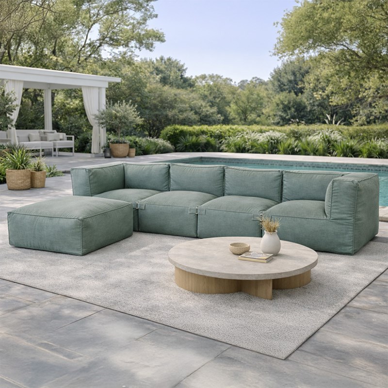 Praiano salon de jardin modulable 5 places vert en tissu déperlant