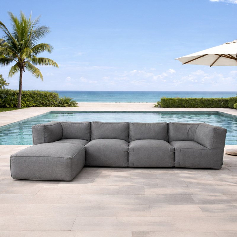 Praiano salon de jardin modulable 5 places gris en tissu déperlant