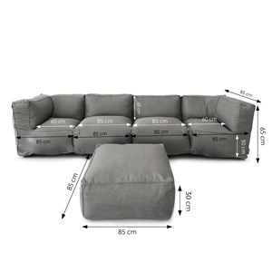 Praiano salon de jardin modulable 5 places gris en tissu déperlant