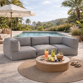 Praiano salon de jardin modulable 3 places gris en tissu déperlant