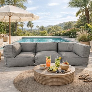 Praiano salon de jardin modulable 3 places gris en tissu déperlant