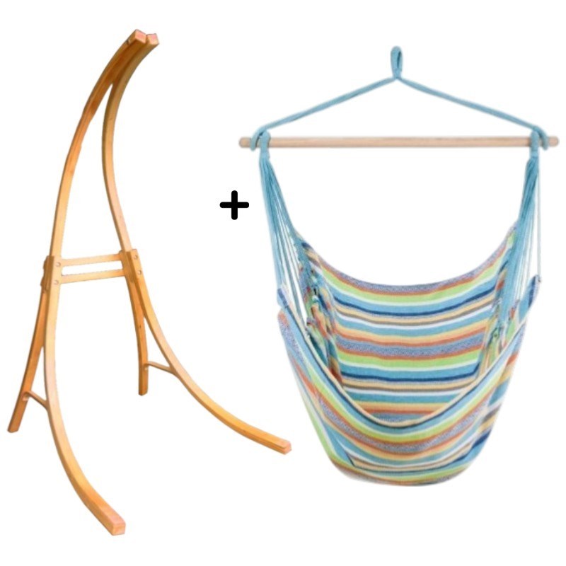 Support bois mélèze avec hamac chaise pastel