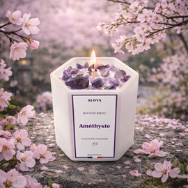 Bougie bijou pierres améthyste - parfum fleur de cerisier