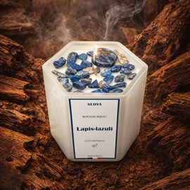 Bougie bijou pierres lapis-lazuli - parfum oud impérial