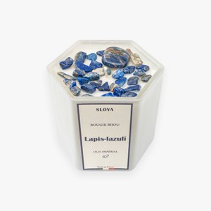 Bougie bijou pierres lapis-lazuli - parfum oud impérial