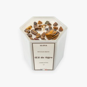 Bougie bijou pierres oeil de tigre - parfum ambre royal