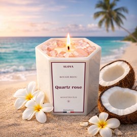 Bougie bijou pierres quartz rose - parfum monoï des îles