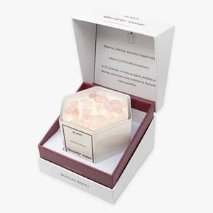 Bougie bijou pierres quartz rose - parfum monoï des îles