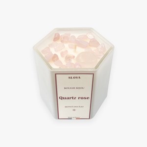 Bougie bijou pierres quartz rose - parfum monoï des îles