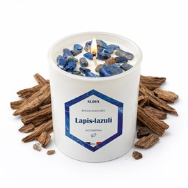 Bougie pierres lapis-lazuli - parfum oud impérial