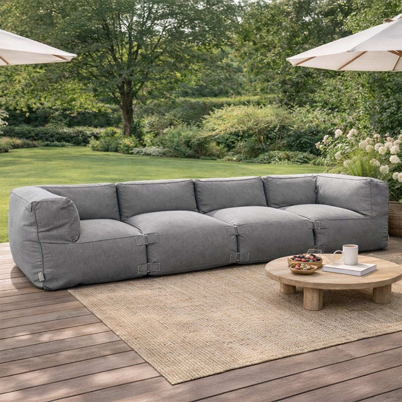Praiano salon de jardin modulable 4 places gris en tissu déperlant