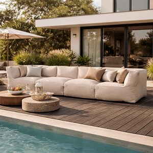 Praiano salon de jardin modulable 4 places beige en tissu déperlant