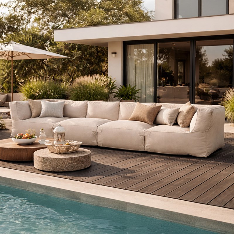 Praiano salon de jardin modulable 4 places beige en tissu déperlant