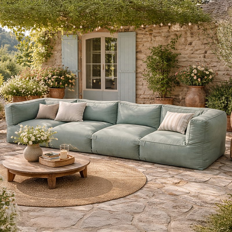 Praiano salon de jardin modulable 4 places vert en tissu déperlant