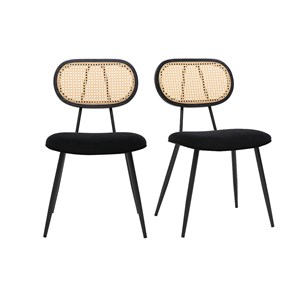 Chaises noires en tissu velours, métal et cannage rotin (lot de 2) swann