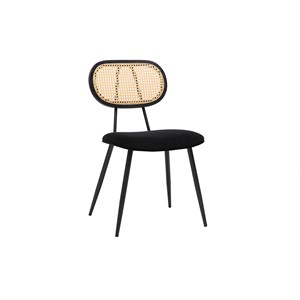 Chaises noires en tissu velours, métal et cannage rotin (lot de 2) swann