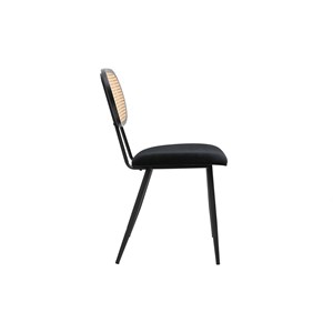 Chaises noires en tissu velours, métal et cannage rotin (lot de 2) swann