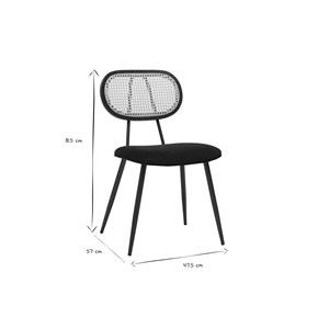 Chaises noires en tissu velours, métal et cannage rotin (lot de 2) swann