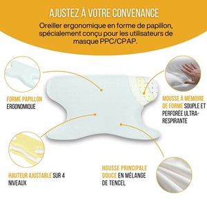 Ensemble oreiller ppc, cpap ergonomique réglable + taie rafraîchissante