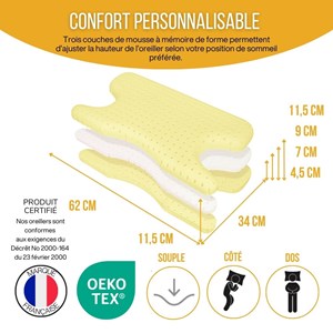 Ensemble oreiller ppc, cpap ergonomique réglable + taie rafraîchissante