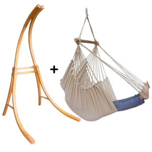Support bois mélèze avec hamac chaise géant écru