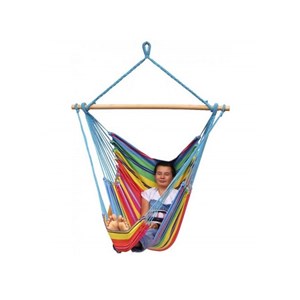 Support bois mélèze avec hamac chaise géant arc en ciel