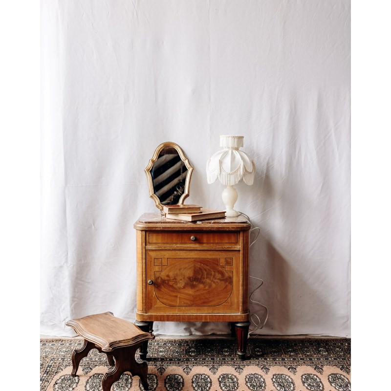 Table de chevet en bois et marbre n°1192