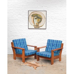 Paire de fauteuils en pin et tissu n°817