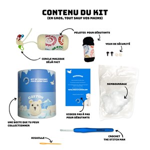 Gaston l'ours blanc - kit crochet débutant avec vidéos - accessible à tous
