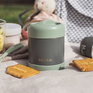 Thermos alimentaire en inox minéral gris et vert sauge (300 ml)
