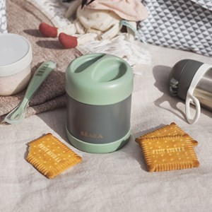 Thermos alimentaire en inox minéral gris et vert sauge (300 ml)