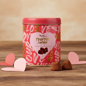 Truffes fantaisie aux brisures de macaron framboise - boîte métal love
