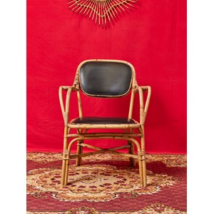 Paire de fauteuils en osier et cuir  n°711