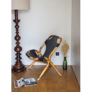 Grand fauteuil en rotin et cuir n°859
