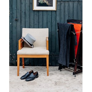 Fauteuil en bois clair et tissu n°858