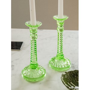 Paire de bougeoirs verts en cristal n°67